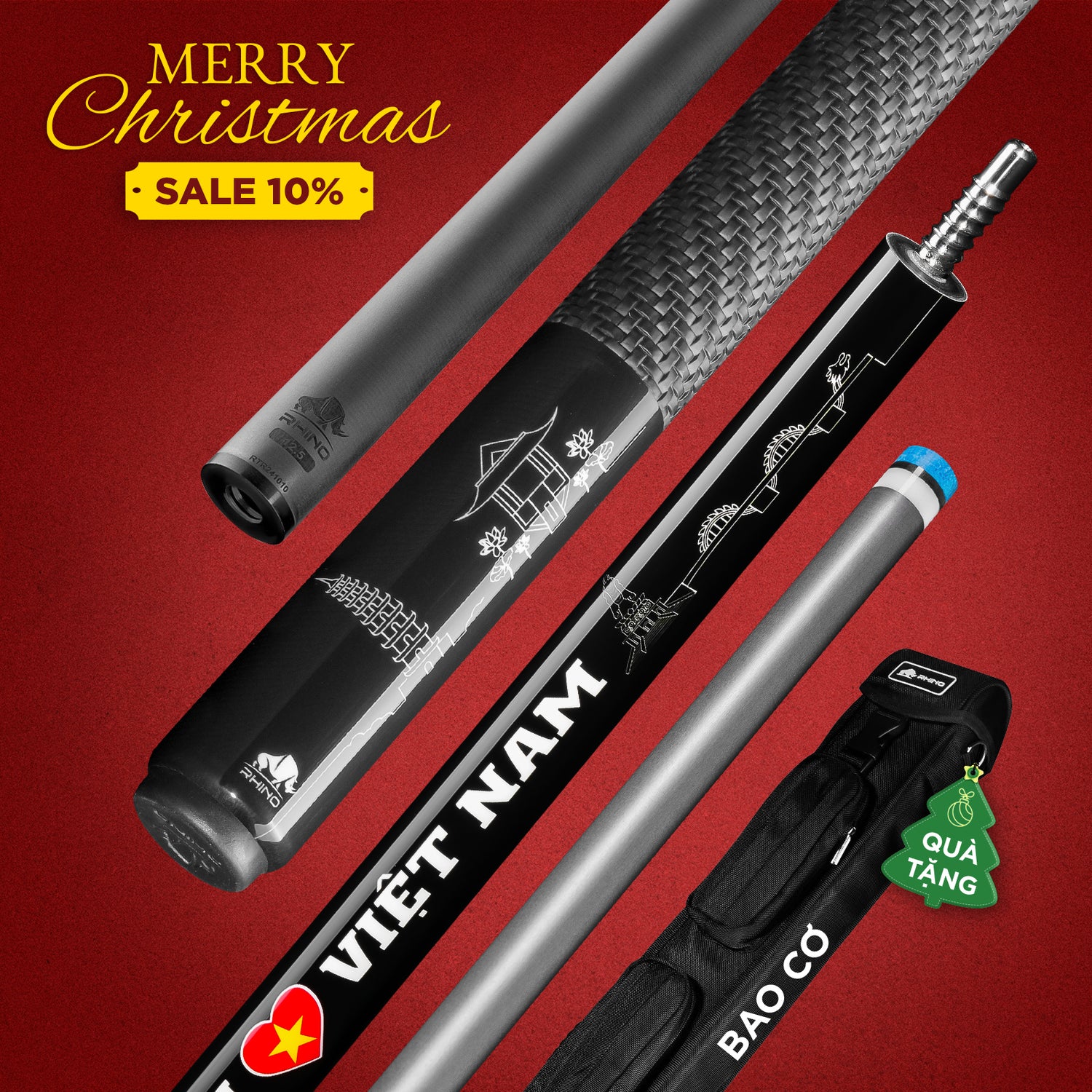 Gậy đánh RHINO TÔI YÊU VIỆT NAM - ĐEN - TAY CẦM SPORT