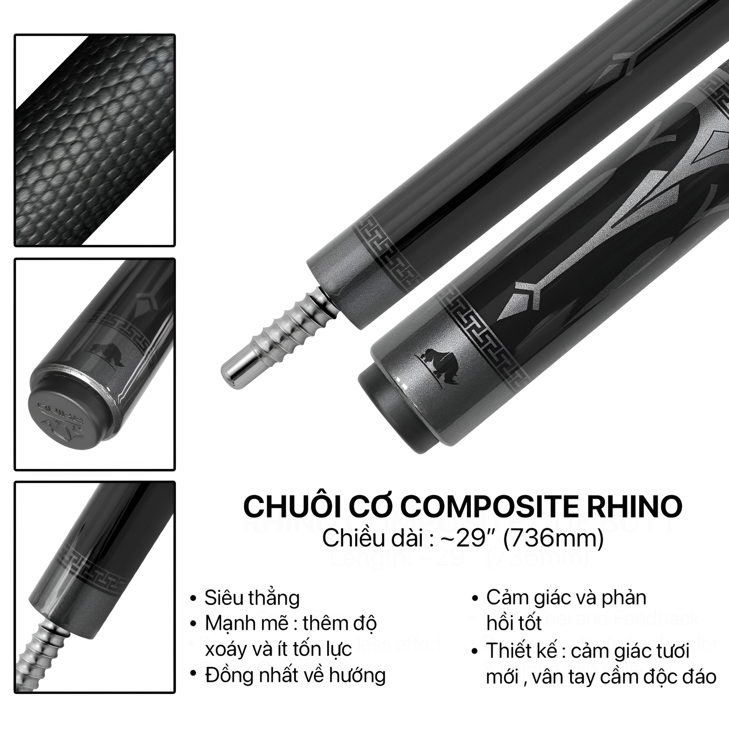 Bộ Cơ Rhino ECLIPSE Series - Grey (Ren Radial) - Đường kính Tip 12.8 mm