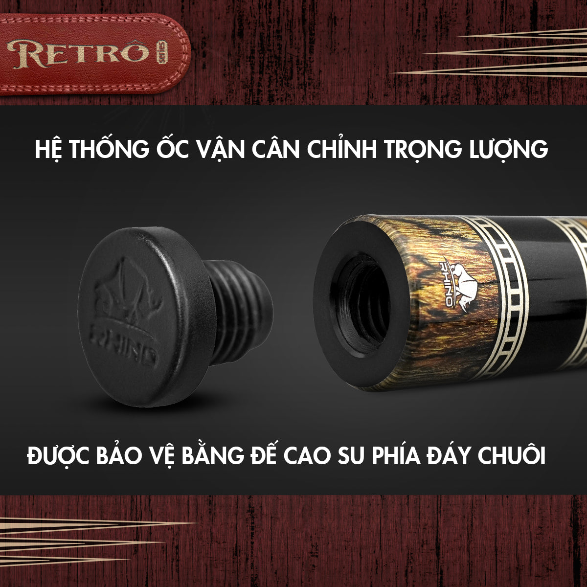 Bộ Cơ Rhino RETRÔ Bocote - Tay cầm da Microfiber cao cấp vân Kỳ Đà