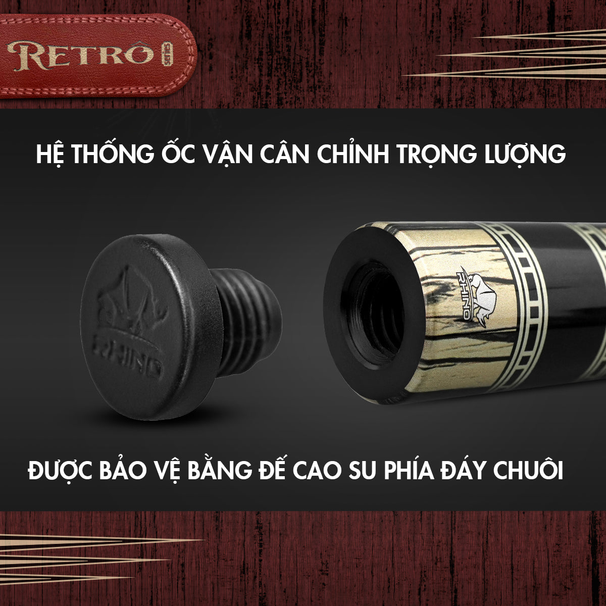 Bộ Cơ Rhino RETRÔ Pale Moon Ebony - Tay cầm da Microfiber cao cấp vân Kỳ Đà