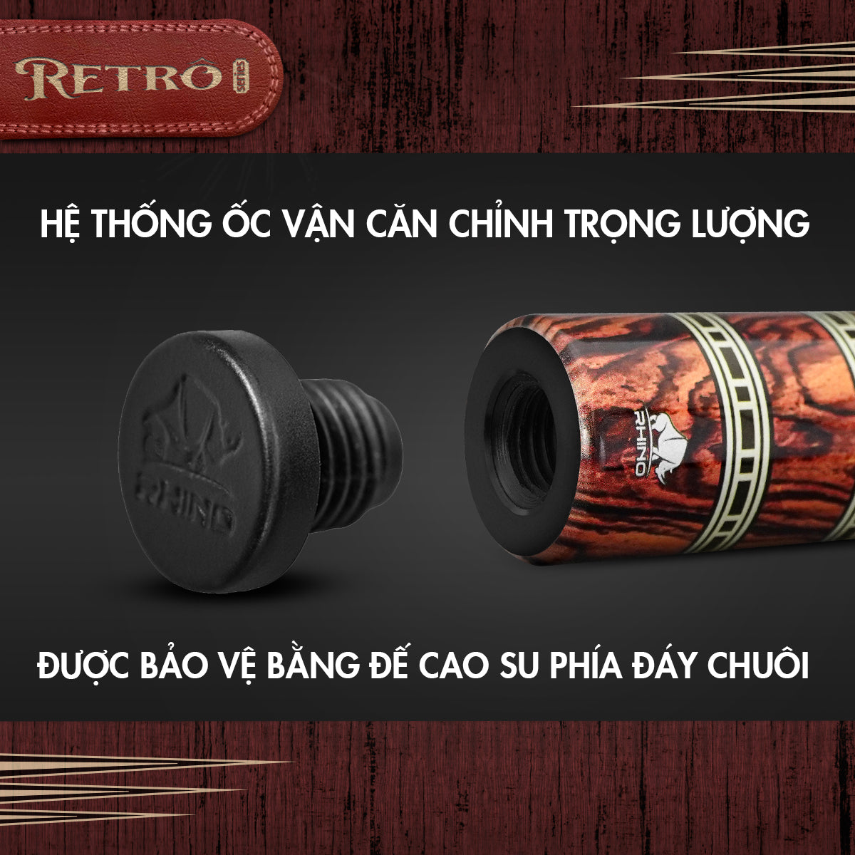 Bộ Cơ Rhino RETRÔ Cocobolo - Tay cầm da Microfiber cao cấp vân Cá Sấu