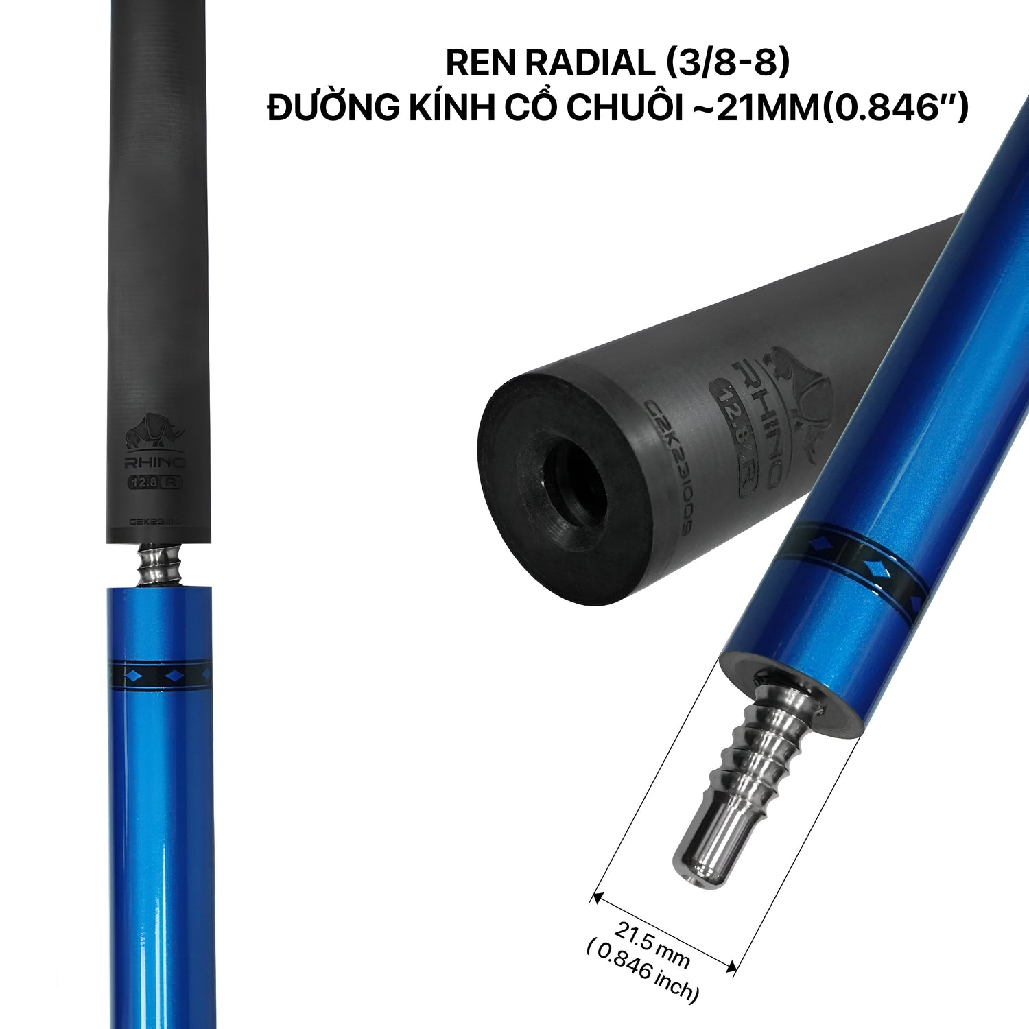 Bộ Cơ Rhino Nebula - Blue (Ren Radial) - Đường kính Tip 12.8 mm