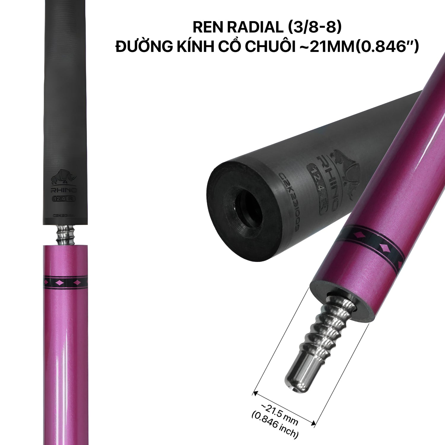 Bộ Cơ Rhino Nebula - Pink (Ren Radial) - Đường kính Tip 12.4 mm