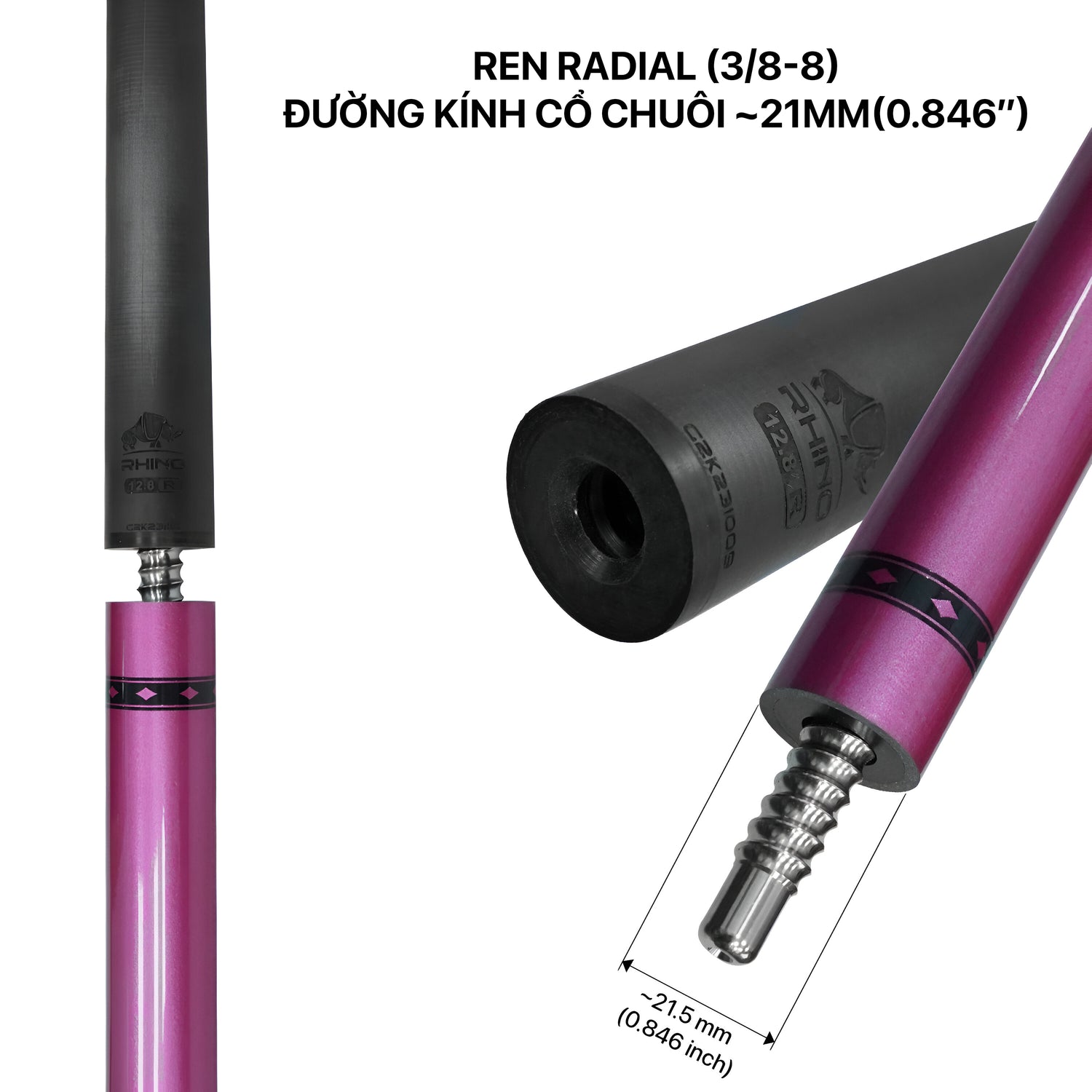 Bộ Cơ Rhino Nebula - Pink (Ren Radial) - Đường kính Tip 12.8 mm